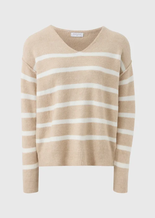 Beige Stripe V-Neck Jumper - XS Image 4