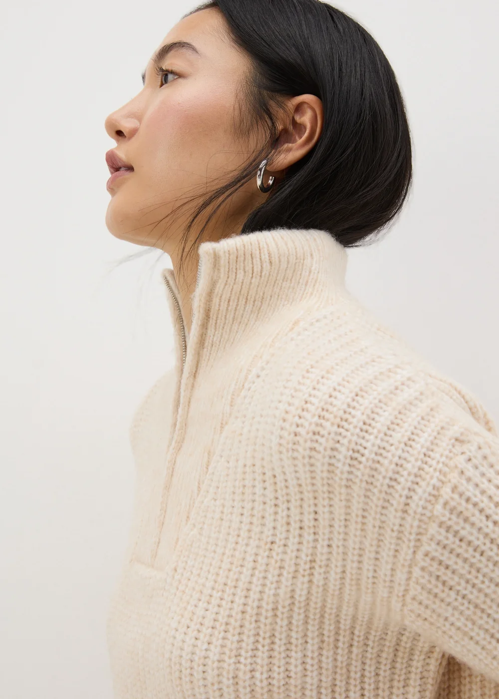 Cream Half Zip Lofty Knit Jumper - XS Image 1