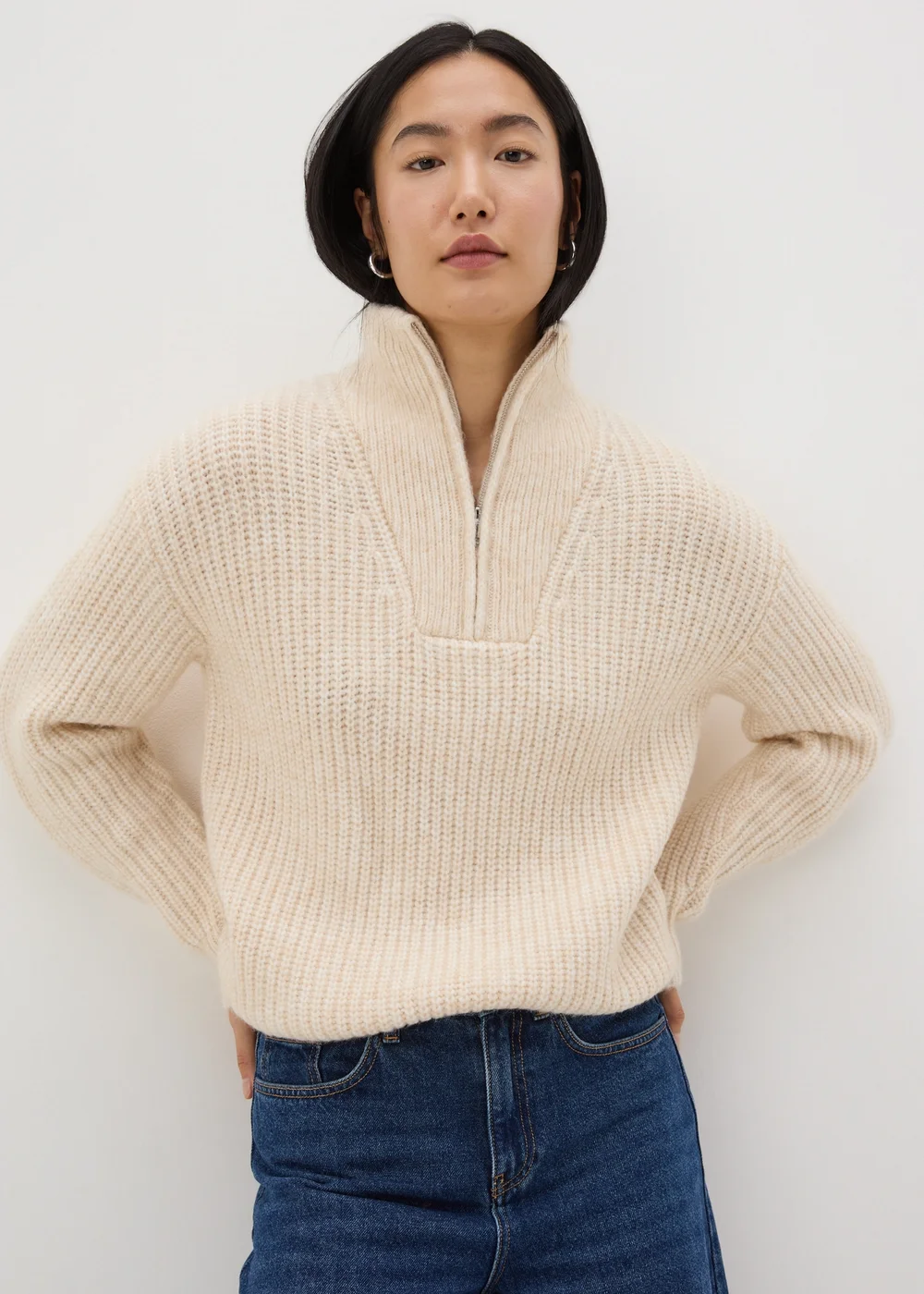 Cream Half Zip Lofty Knit Jumper - XS Image 3