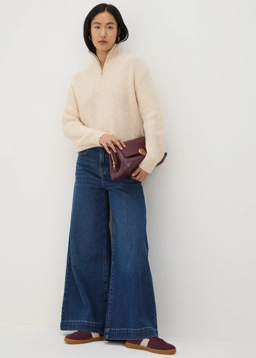 Cream Half Zip Lofty Knit Jumper - XS Image 2