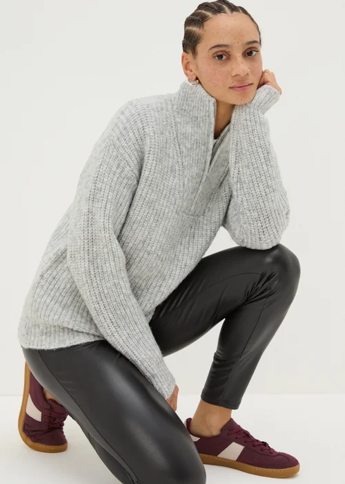 Grey Half Zip Lofty Knit Jumper - XS Image 1