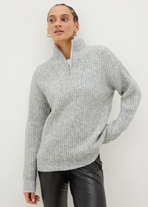 Grey Half Zip Lofty Knit Jumper - XS Image 2