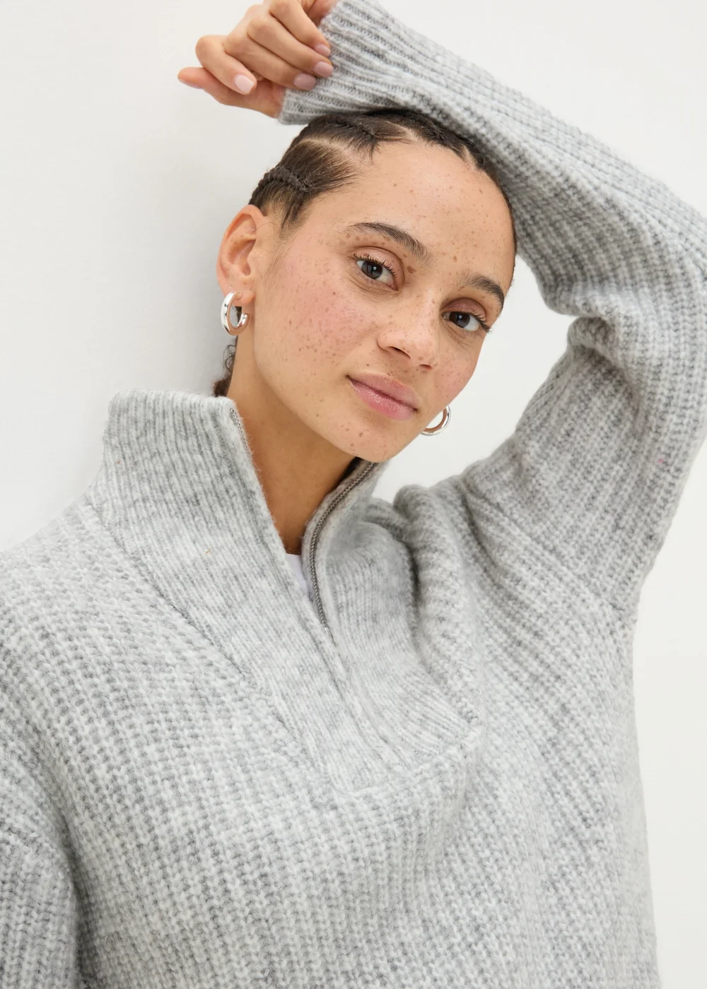 Grey Half Zip Lofty Knit Jumper - XS Image 3