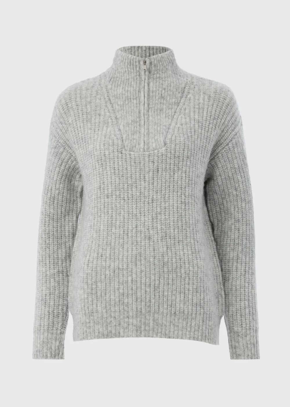 Grey Half Zip Lofty Knit Jumper - XS Image 4