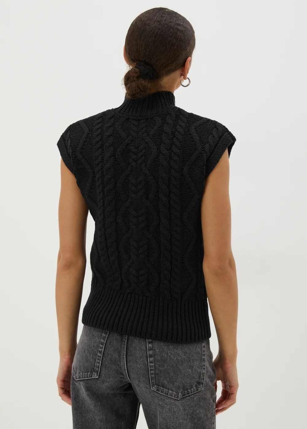 Black High Neck Cable Knit Vest - XS Image 2