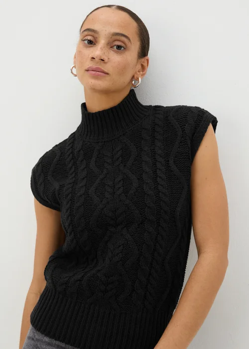Black High Neck Cable Knit Vest - XS Image 3
