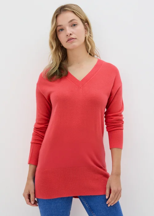 Coral V-Neck Longline Jumper - 8 Image 1