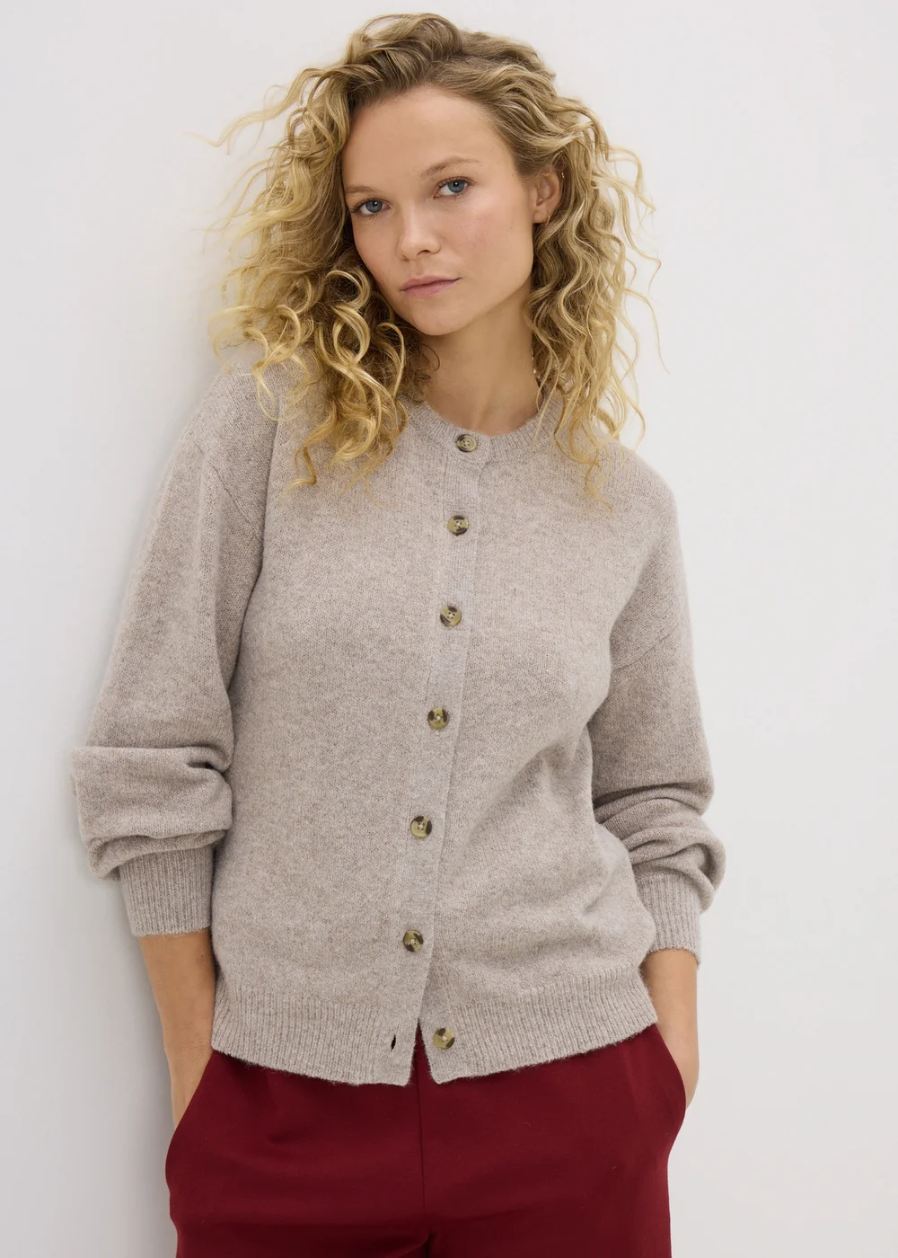 Beige Crew Neck Cardigan - XS Image 2