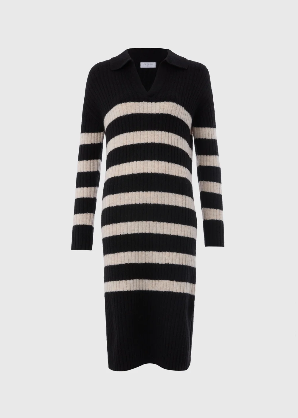 Black Open Collar Stripe Knitted Dress - XS Image 4