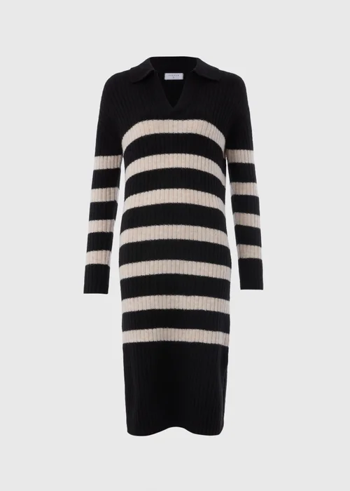 Black Open Collar Stripe Knitted Dress - XS Image 4