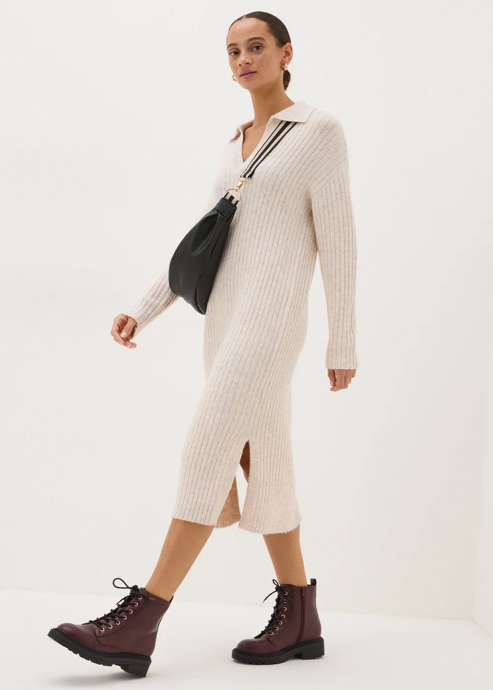 Cream Open Collar Knitted Dress - XS Image 1