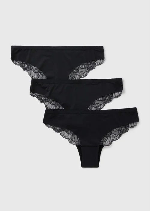 3 Pack Black No VPL Lace Brazilian Knickers - 8 Image 1