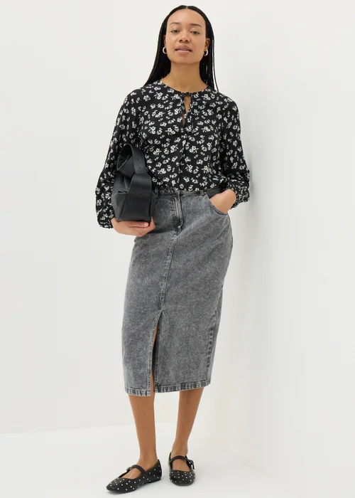 Black Floral Tie Neck Blouse - 8 Image 1