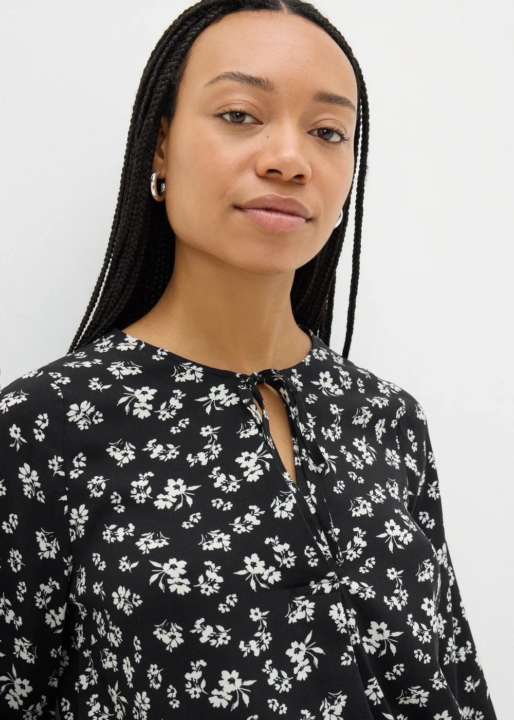 Black Floral Tie Neck Blouse - 8 Image 3