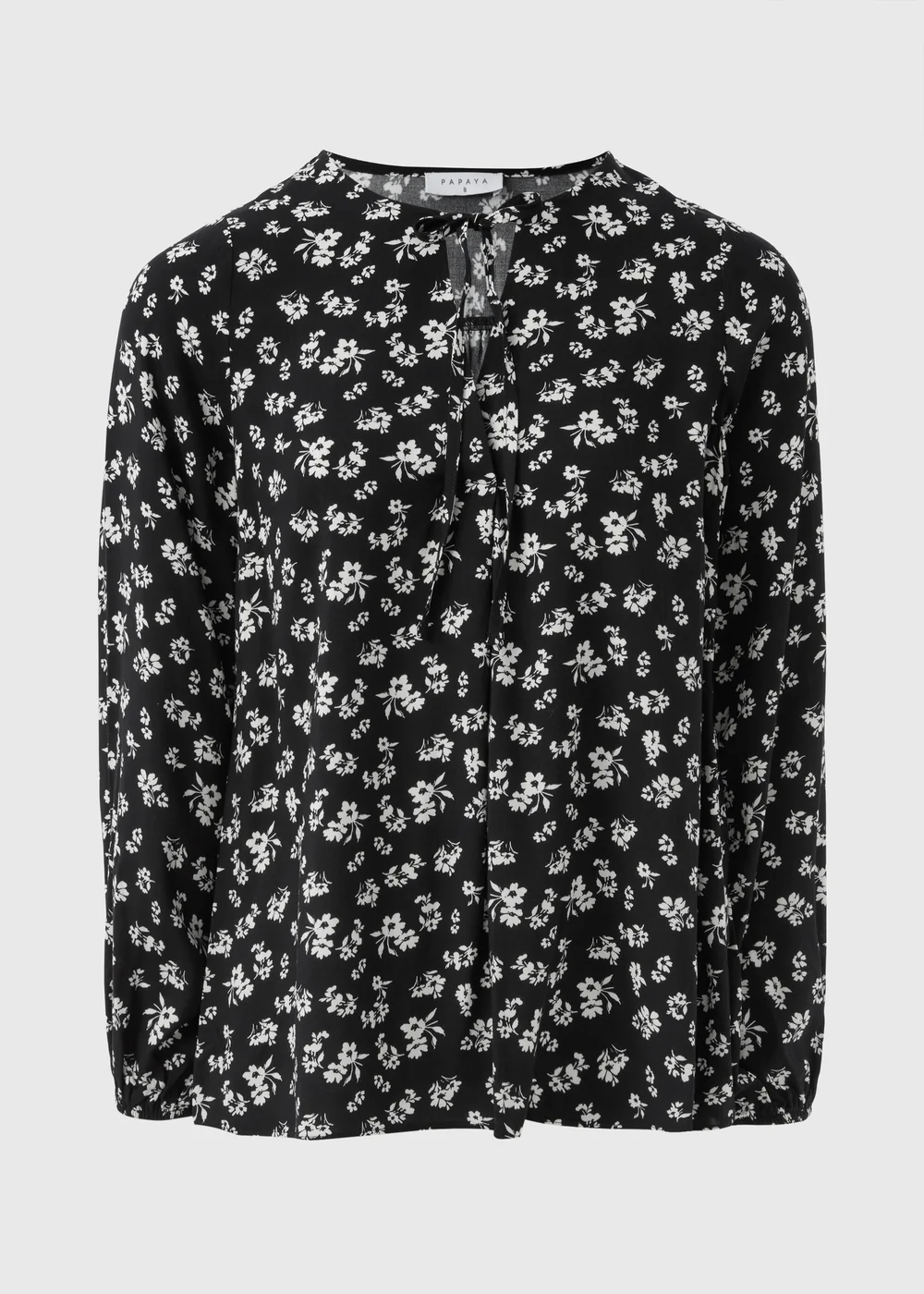 Black Floral Tie Neck Blouse - 8 Image 4