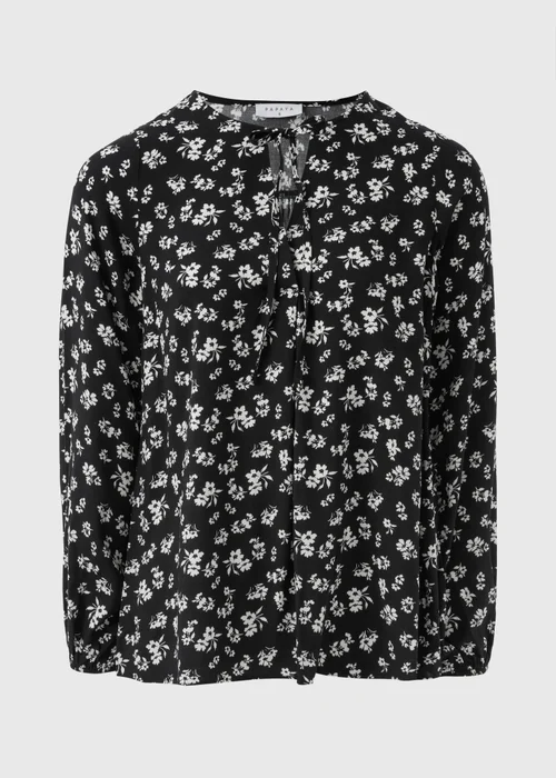 Black Floral Tie Neck Blouse - 8 Image 4