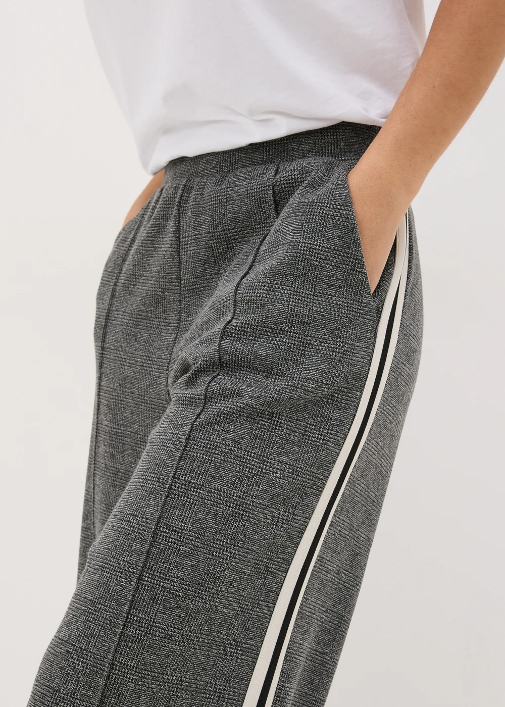 Grey Check Side Stripe Wide Leg Trousers - 8 Image 2
