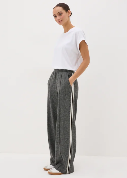 Grey Check Side Stripe Wide Leg Trousers - 8 Image 1
