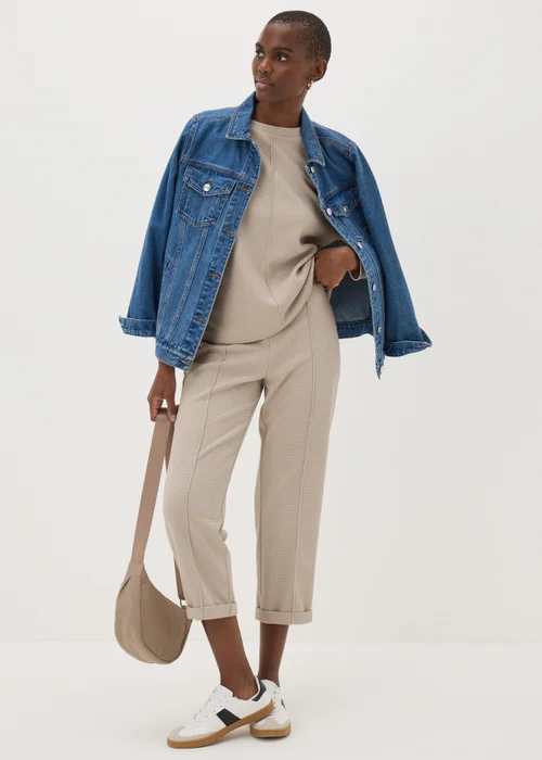 Beige Waffle Tapered Trousers - 8 Image 1