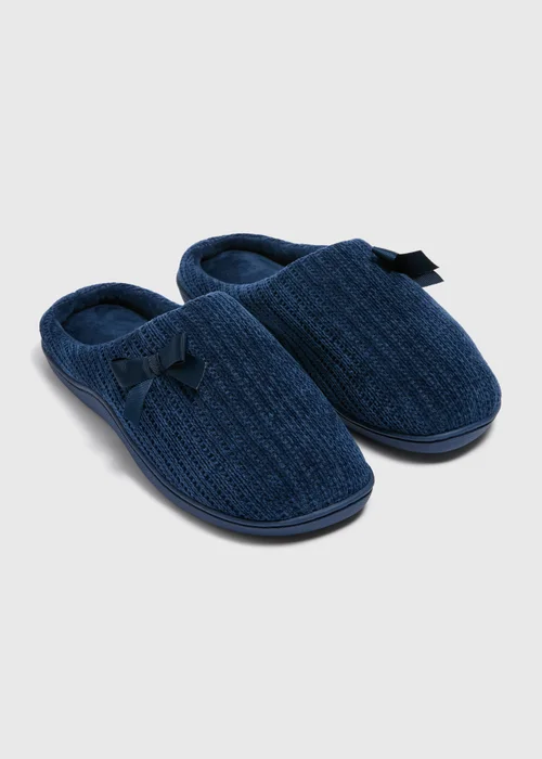 Navy Hidden Support Mule Slippers - Small Image 1