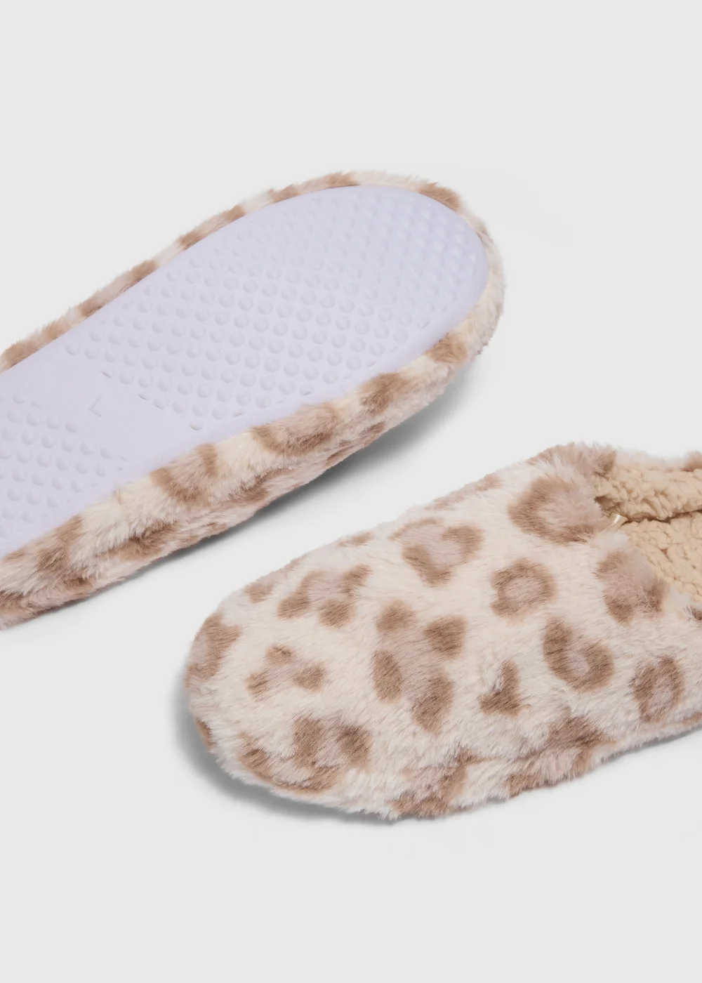 Taupe Leopard Print Mule Slippers - Small Image 2