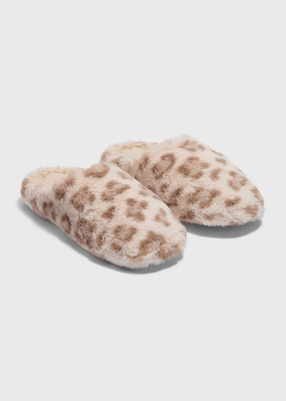 Taupe Leopard Print Mule Slippers - Small Image 1