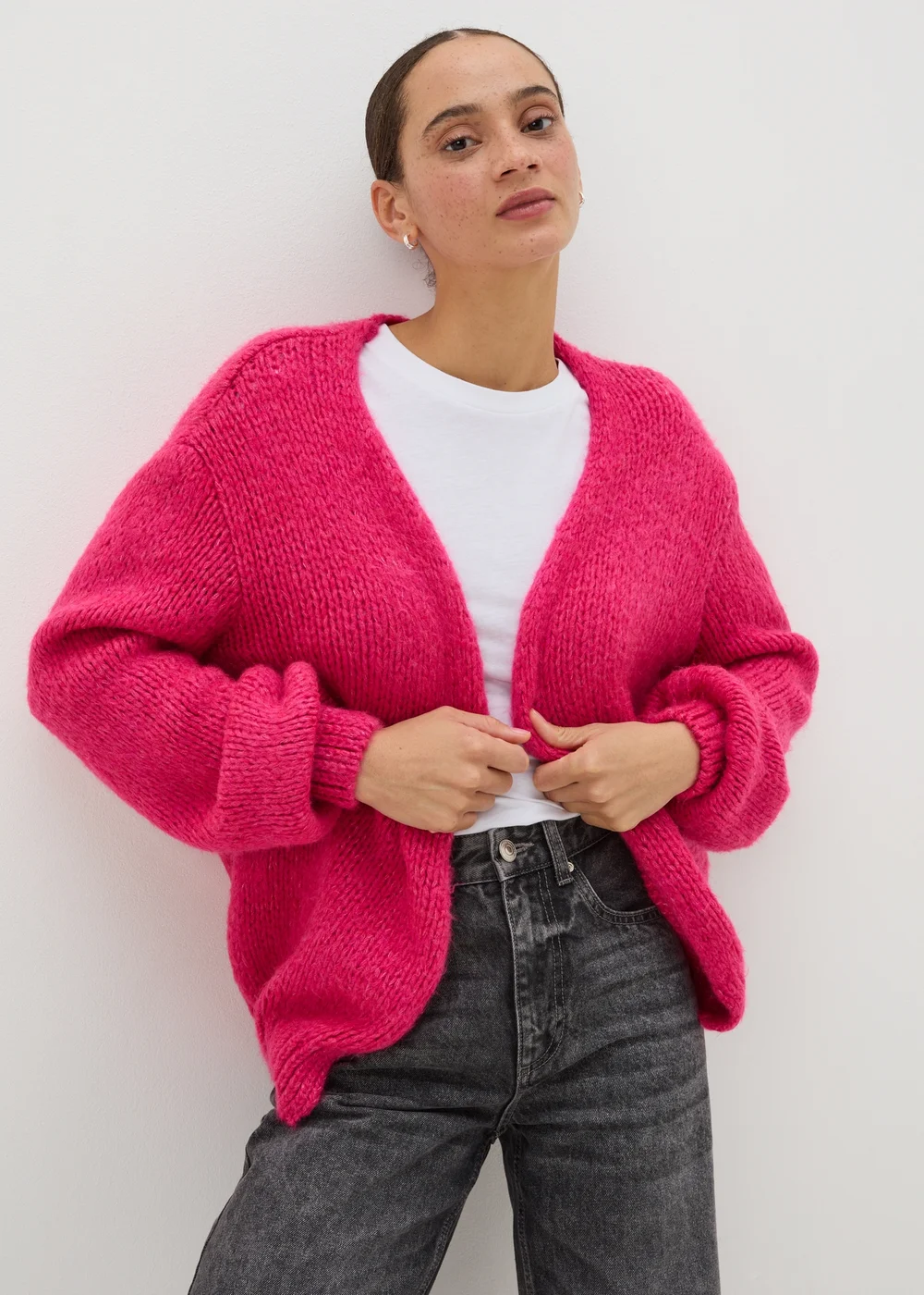 Bright Pink Lofty Knit Cardigan - XS Image 2