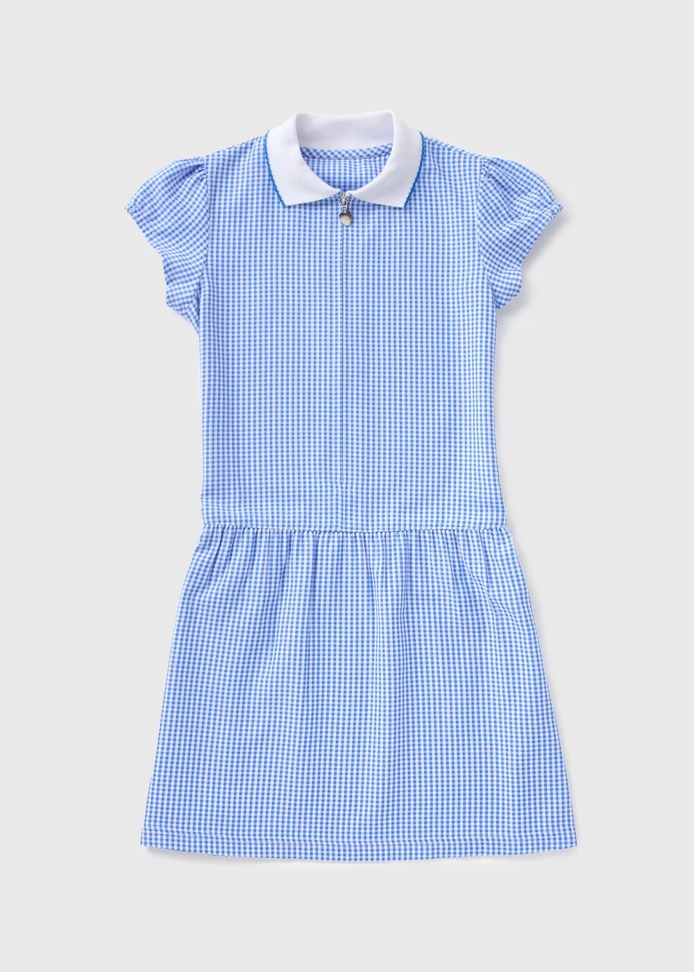 Girls Blue Gingham Knit Collar School Dress (3-13yrs) - 3 Yrs Image 1
