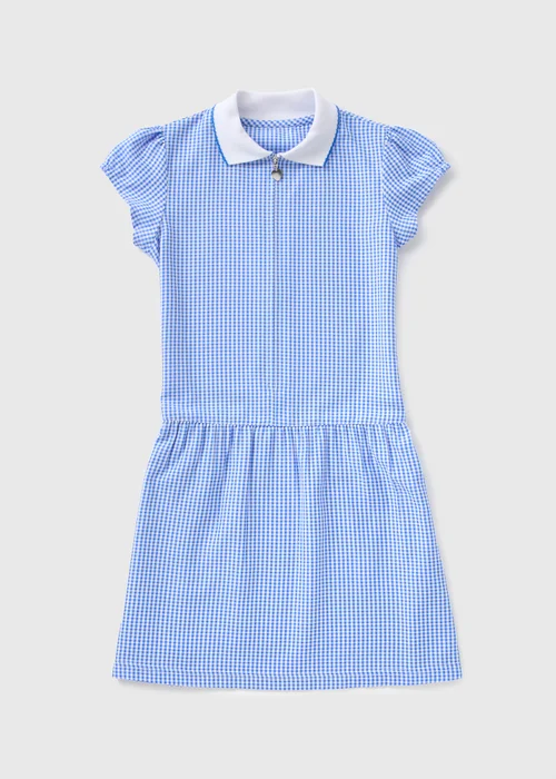 Girls Blue Gingham Knit Collar School Dress (3-13yrs) - 3 Yrs Image 1