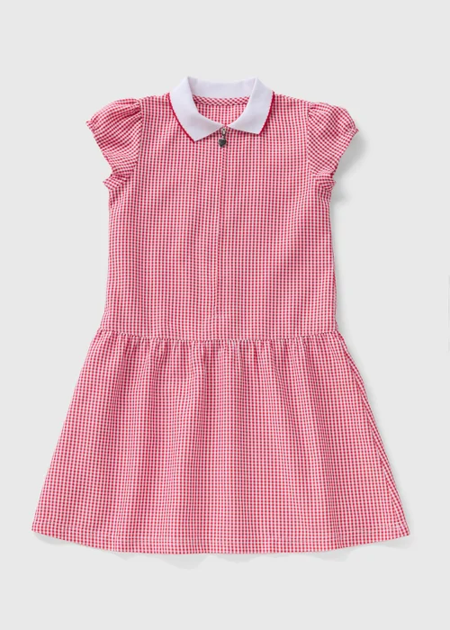 Girls Red Gingham Knit Collar School Dress (3-13yrs) - 3 Yrs Image 1