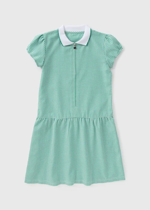 Girls Green Gingham Knit Collar School Dress (3-13yrs) - 3 Yrs Image 1