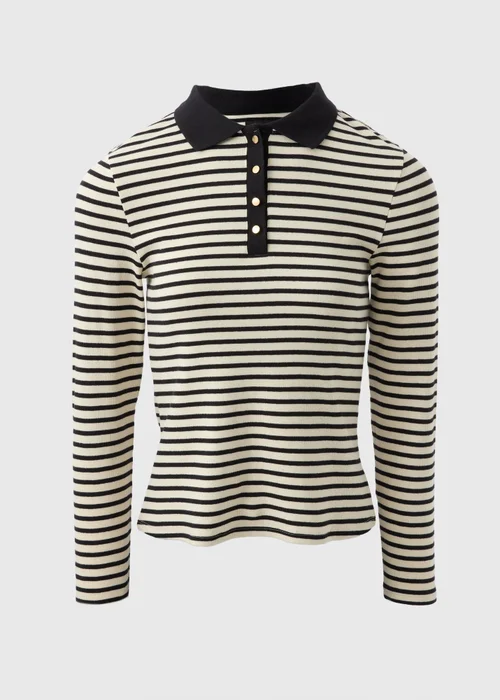 Et Vous Black Stripe Henley Top - Size 8 Image 4