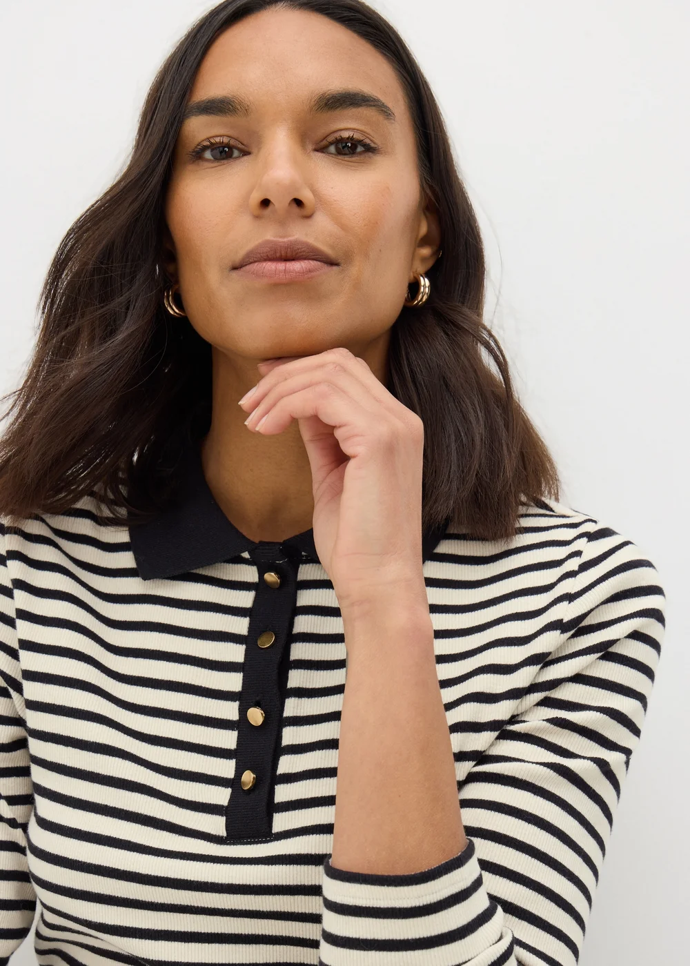 Et Vous Black Stripe Henley Top - Size 8 Image 3