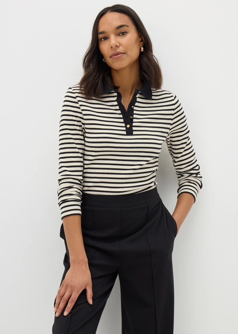 Et Vous Black Stripe Henley Top - Size 8 Image 1