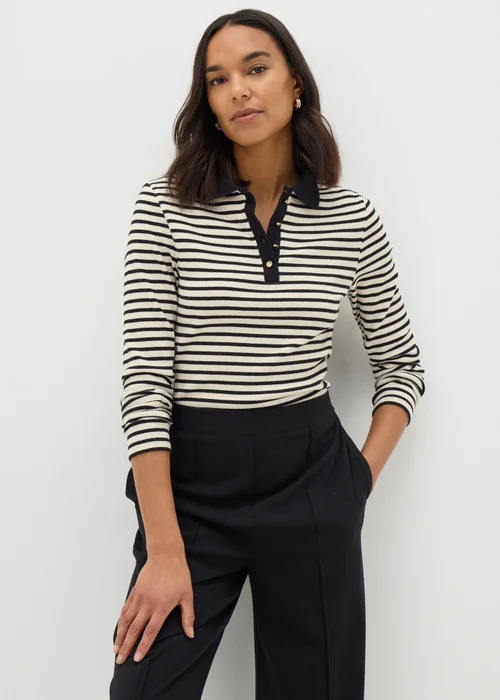 Et Vous Black Stripe Henley Top - Size 8 Image 1