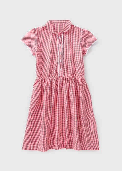 Girls Red Traditional Easy Dressing School Dress (3-13yrs) - 3 Yrs Image 1