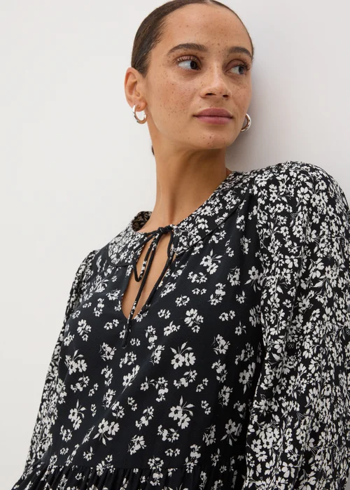 Black Floral Print Midaxi Dress - Size 8 Image 3