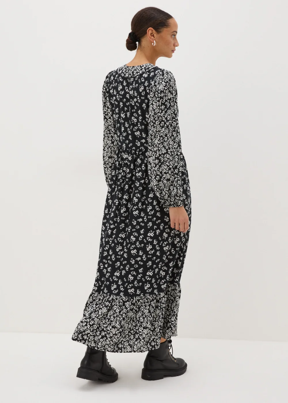 Black Floral Print Midaxi Dress - Size 8 Image 2