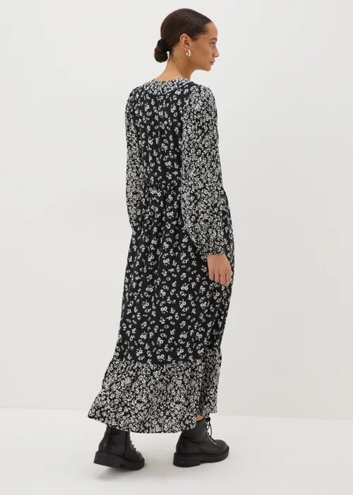 Black Floral Print Midaxi Dress - Size 8 Image 2