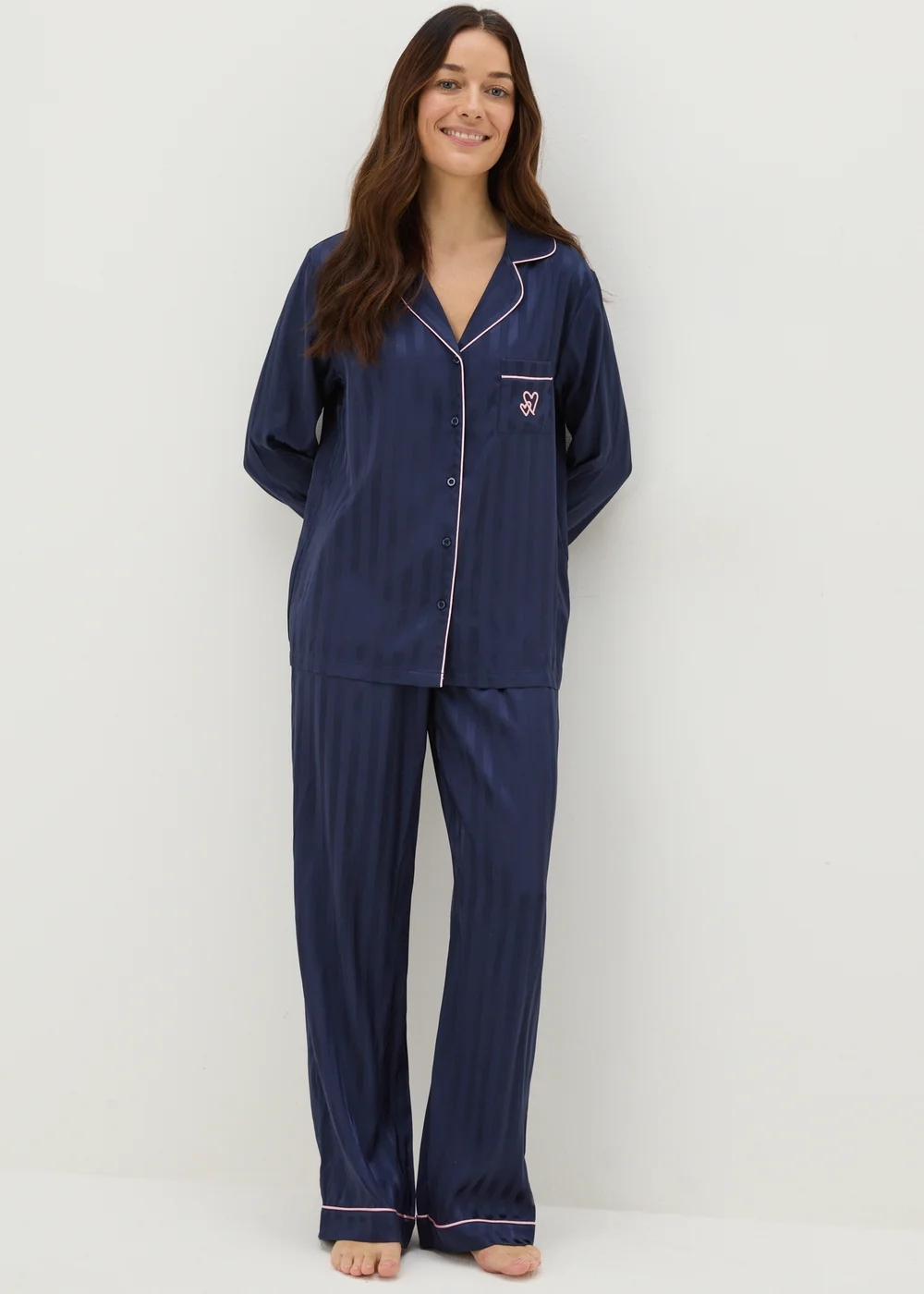 Navy Satin Stripe Pyjama Set - Size 8 Image 2