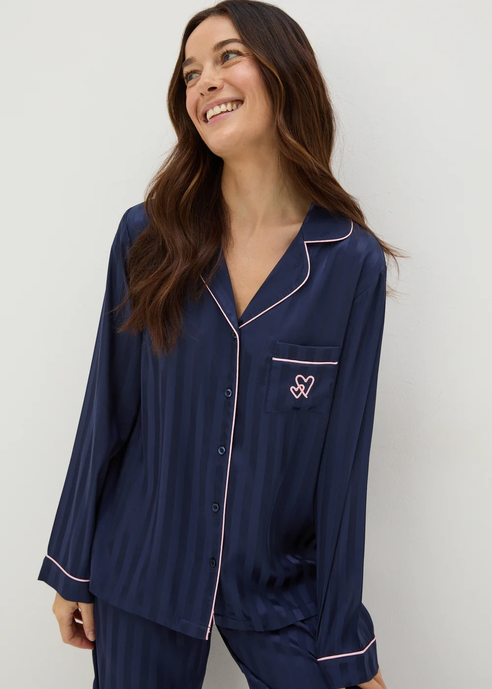 Navy Satin Stripe Pyjama Set - Size 8 Image 1