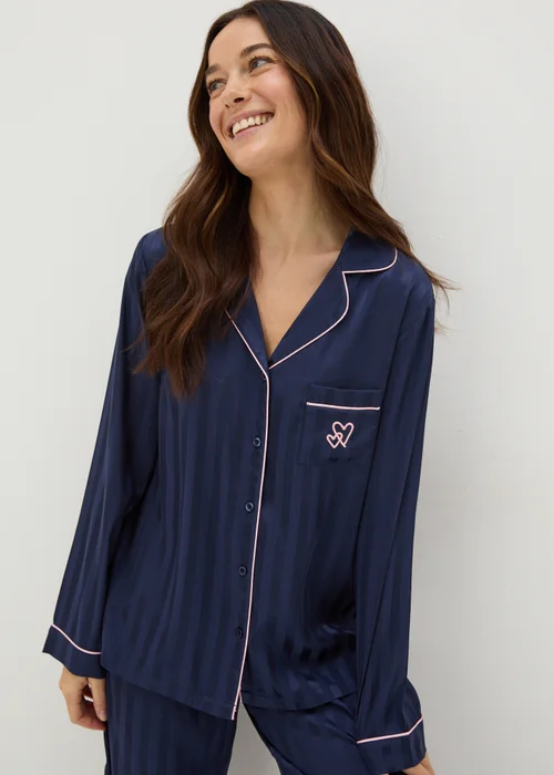 Navy Satin Stripe Pyjama Set - Size 8 Image 1