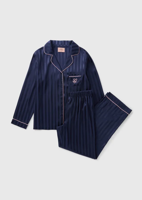 Navy Satin Stripe Pyjama Set - Size 8 Image 3