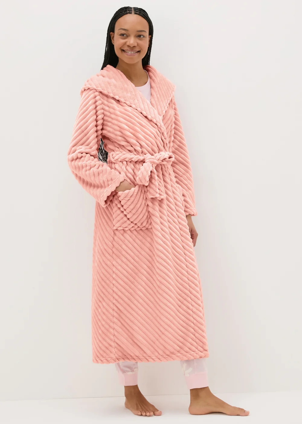 Pink Diagonal Fleece Dressing Gown - Small Image 1