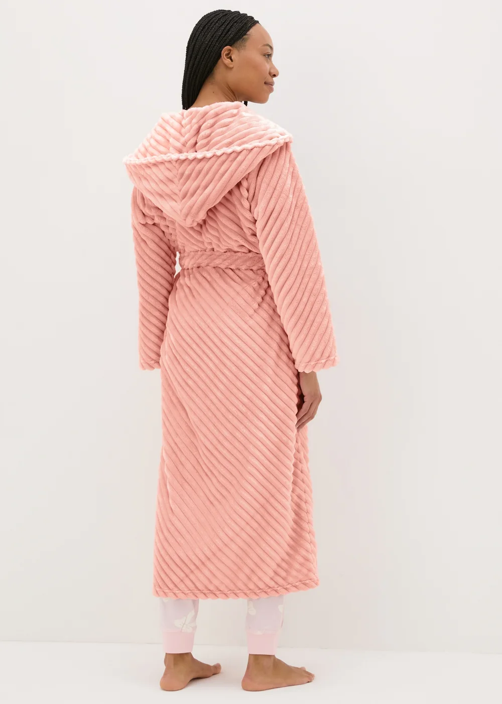 Pink Diagonal Fleece Dressing Gown - Small Image 2