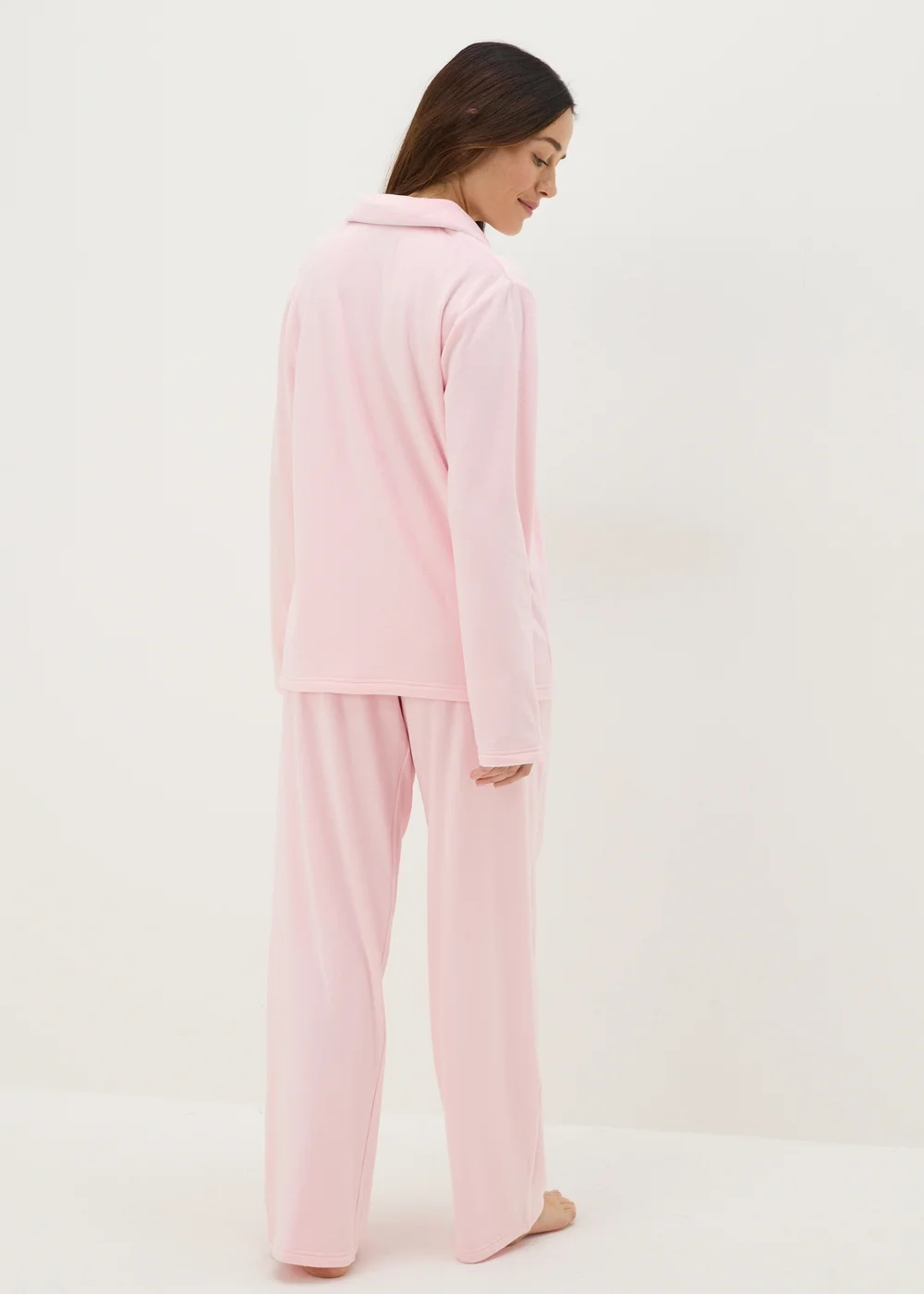 Pink Button Up Piped Fleece Pyjama Set - Extra small Image 2