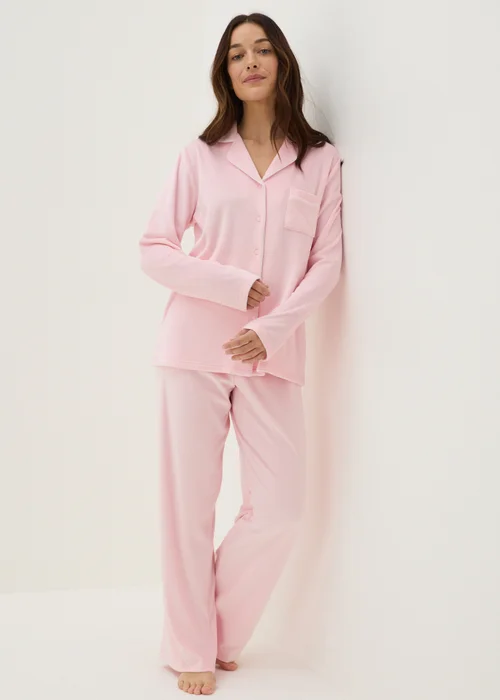 Pink Button Up Piped Fleece Pyjama Set - Extra small Image 1