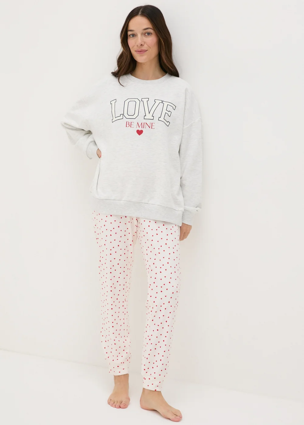 Grey Be Mine Sweatshirt Top & Bottoms Pyjama Set - Extra small Image 1