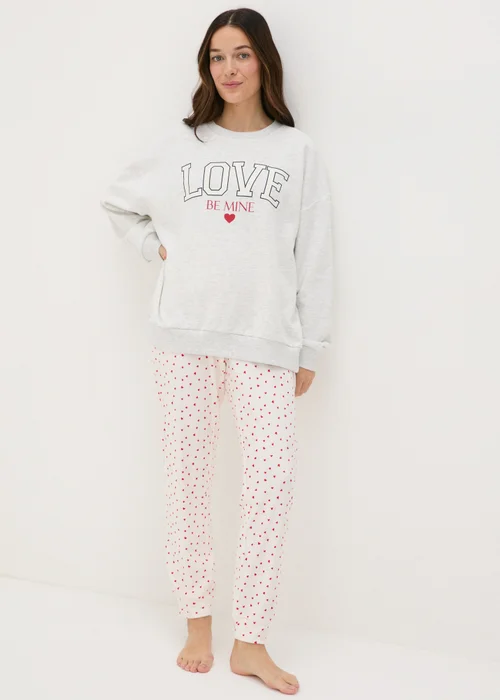 Grey Be Mine Sweatshirt Top & Bottoms Pyjama Set - Extra small Image 1