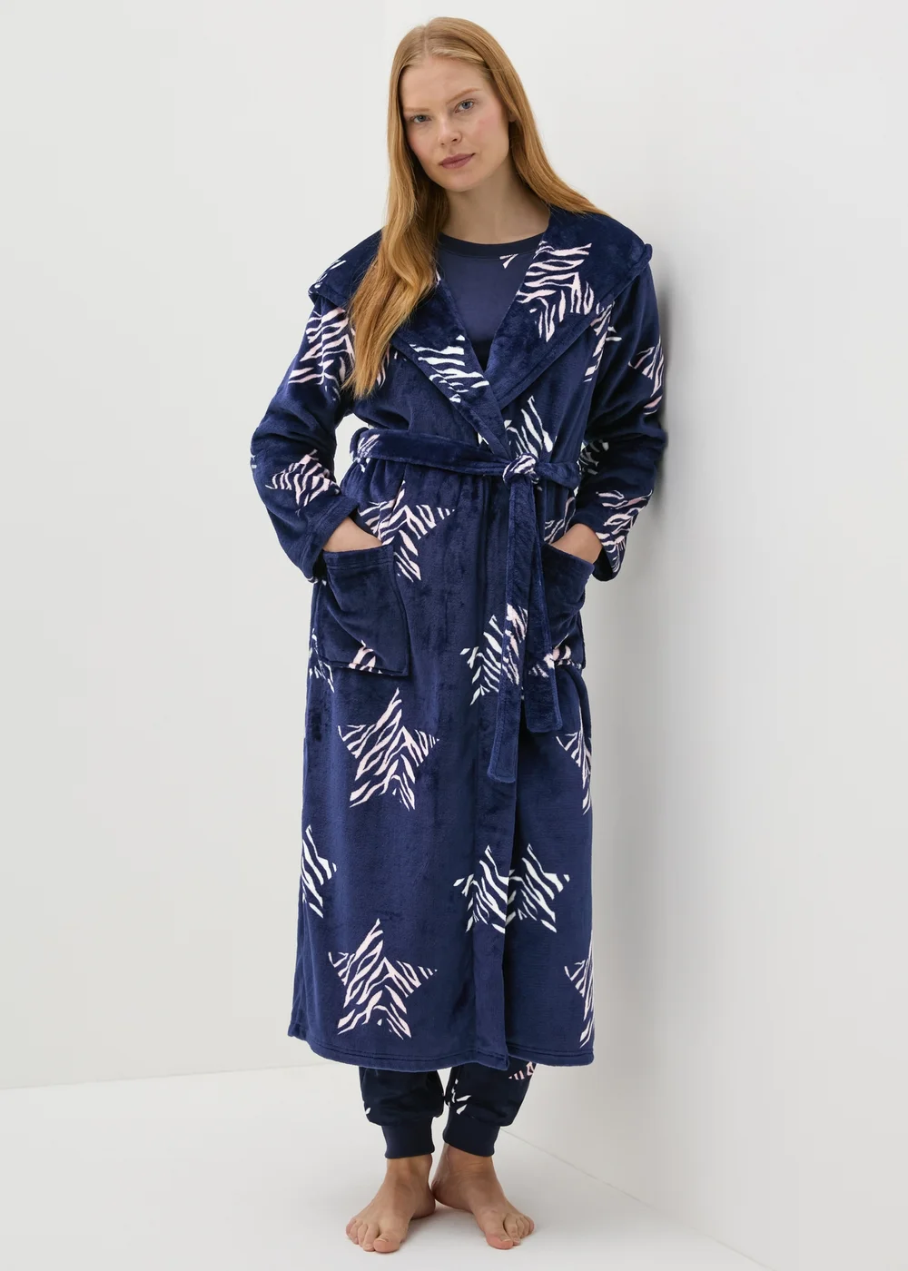 Navy Star Print Dressing Gown - Small Image 1